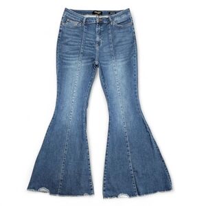 Judy Blue Super Flare Bell Bottom Jeans Size 15/32 Raw Hem Medium Wash Denim